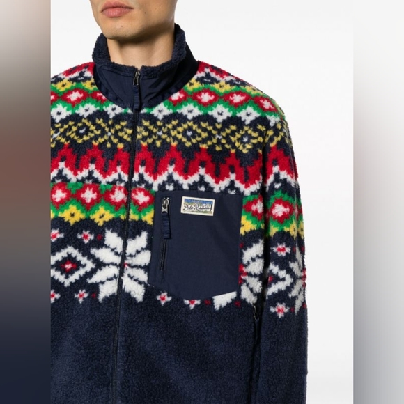 Polo Ralph Lauren Fair Isle Motif Bonded Fleece Jacket in Cruise Navy Snowflake - Picture 5 of 9